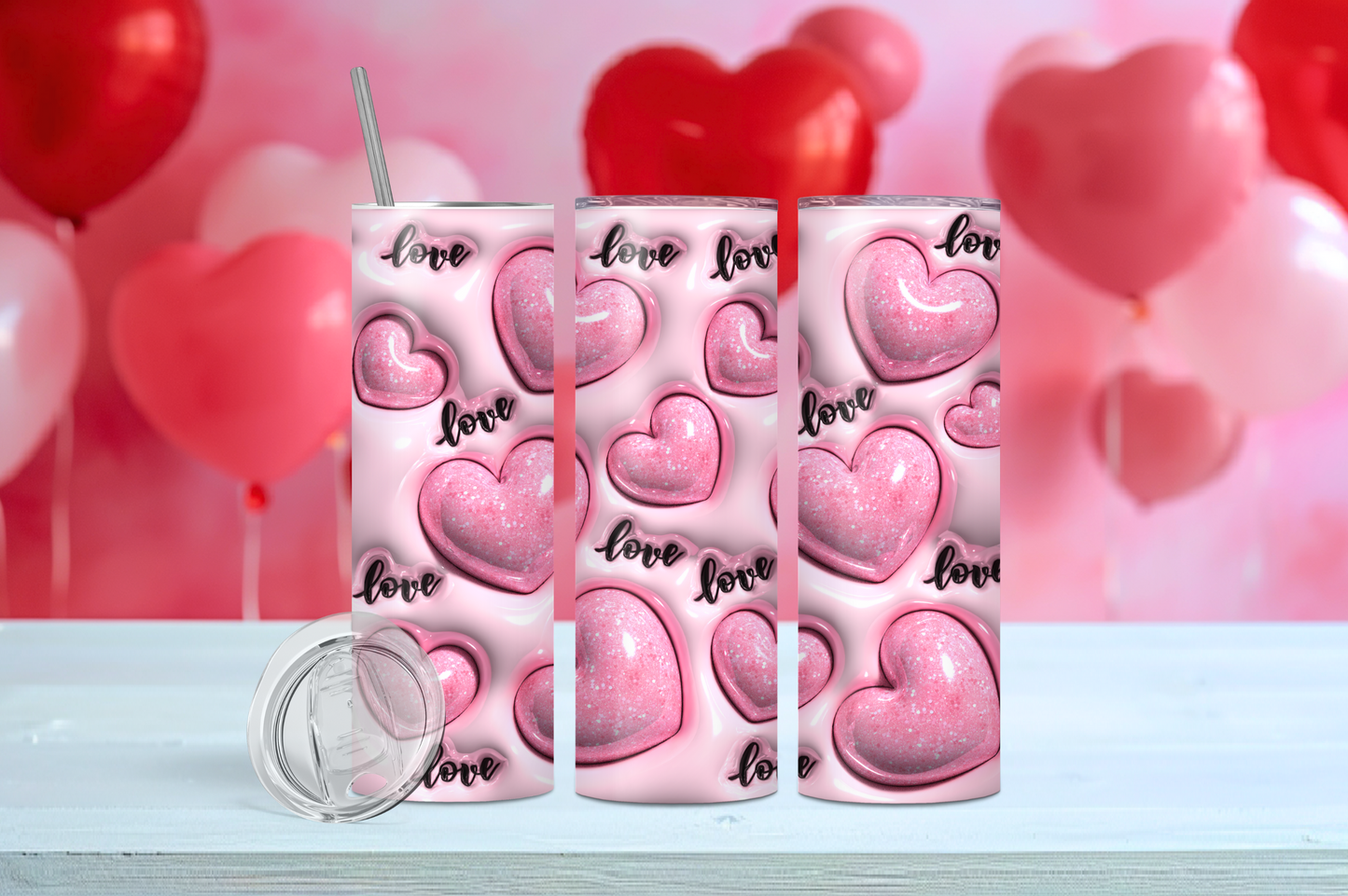3D Love Hearts 20 oz Tumbler