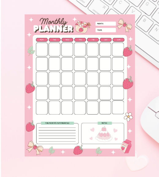 Kawaii Strawberry Workday Planner/ Notepad