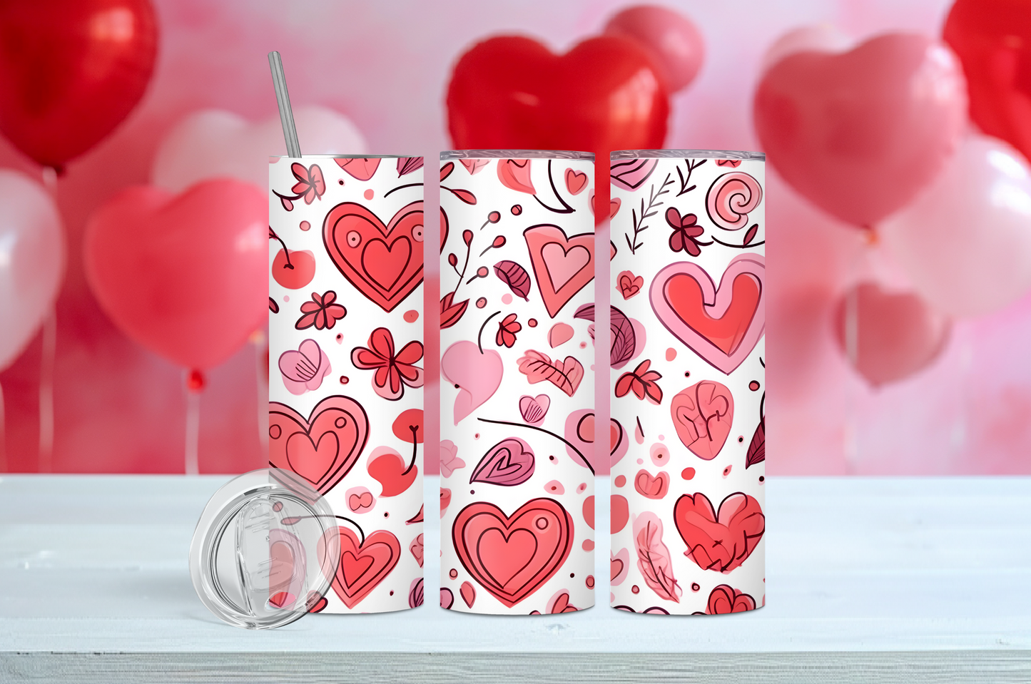 Valentine Doodle Hearts 20 oz Tumbler