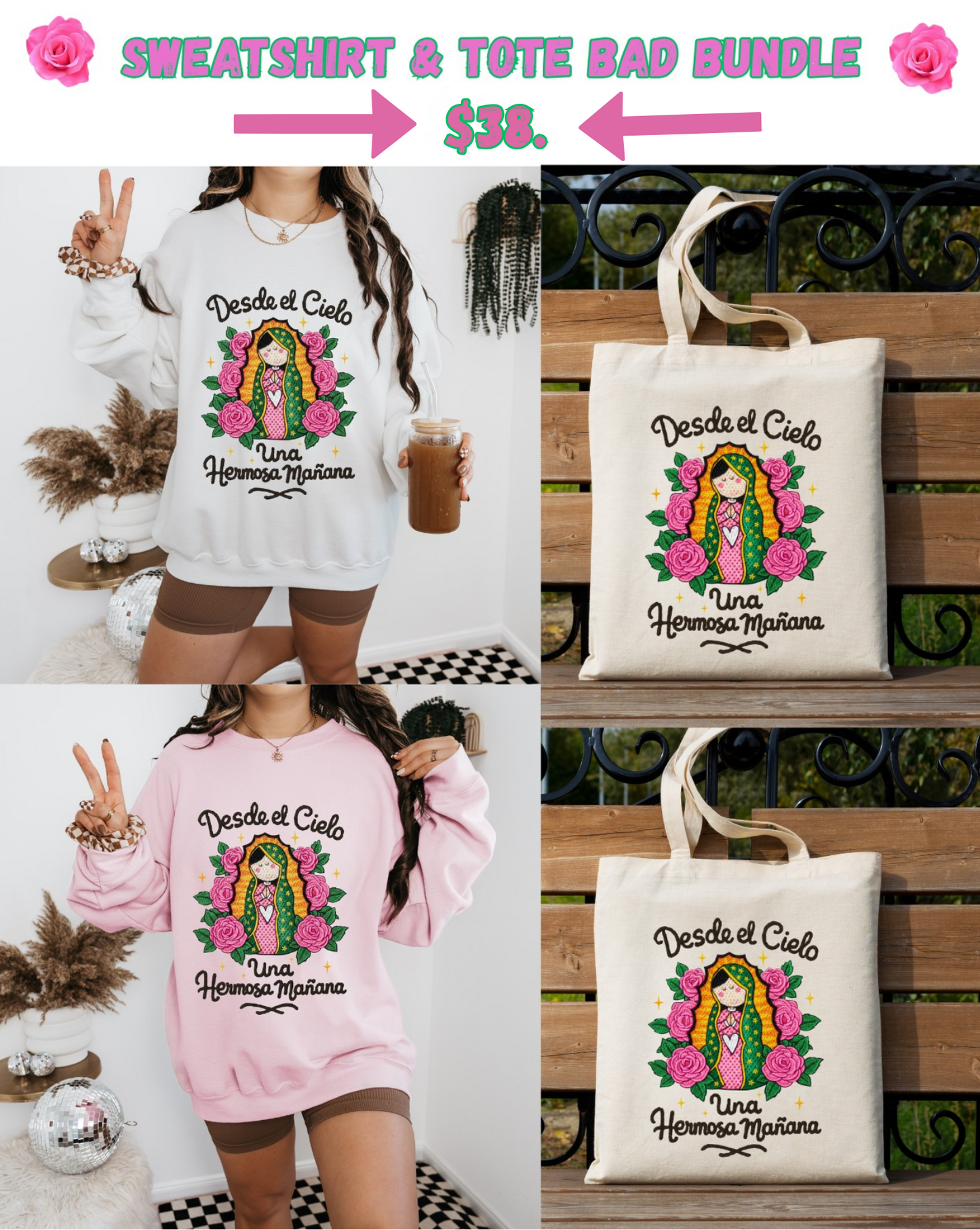 Faux Yarn Crochet Virgen De La Guadalupe Sweatshirt.