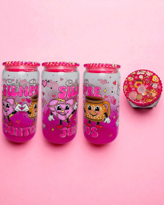 Cafe Y Pan Siempre Juntos/16oz Pink Gradient Glass Cup