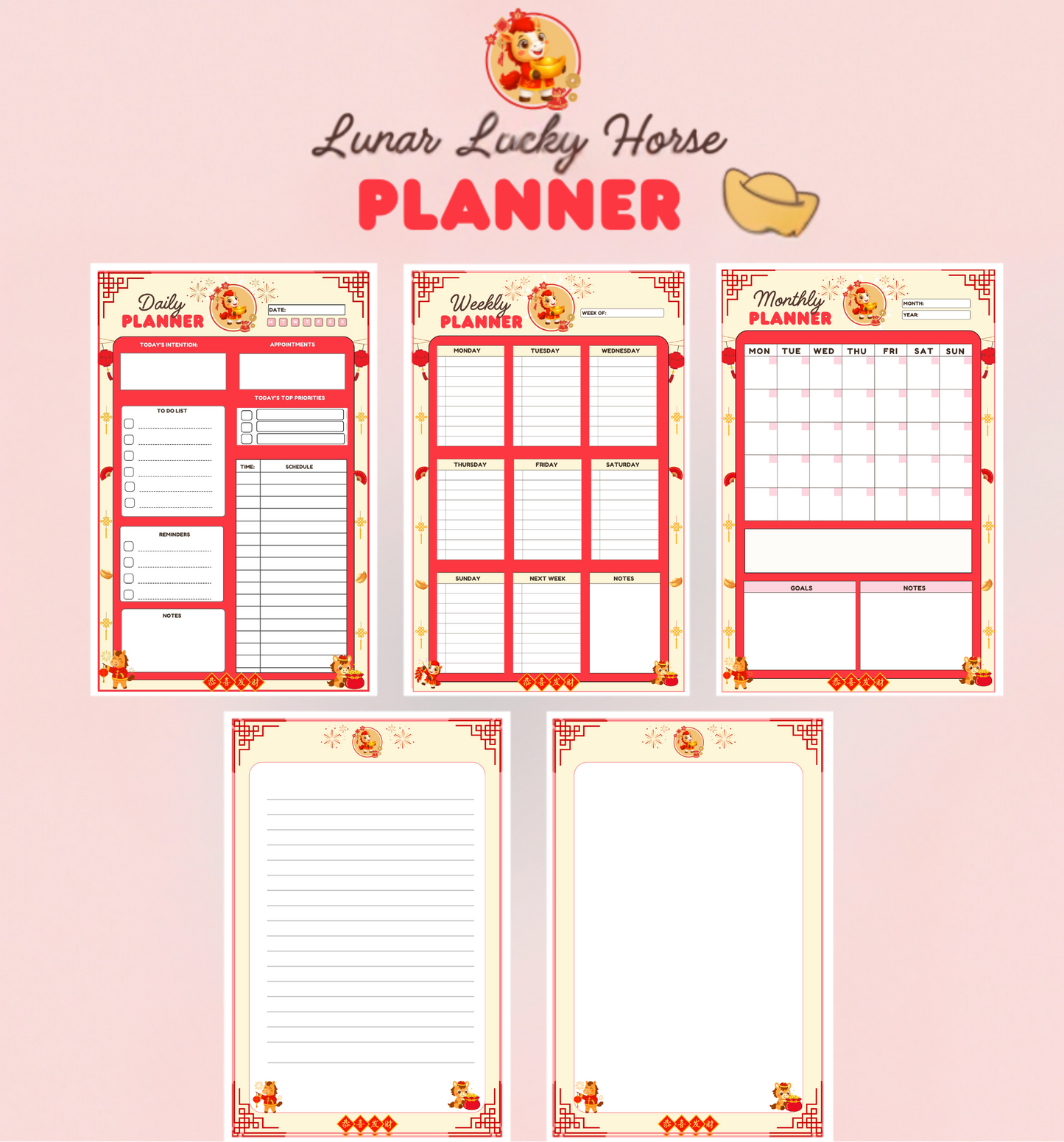 Lunar Lucky Horse Planner / Notepads 2026