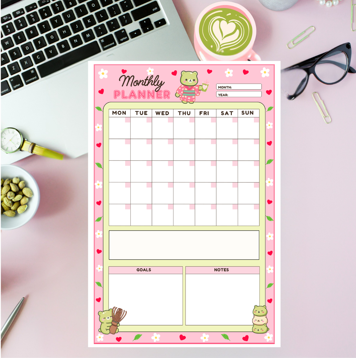 Pink Latte Matcha NOTEPAD / PLANNERS