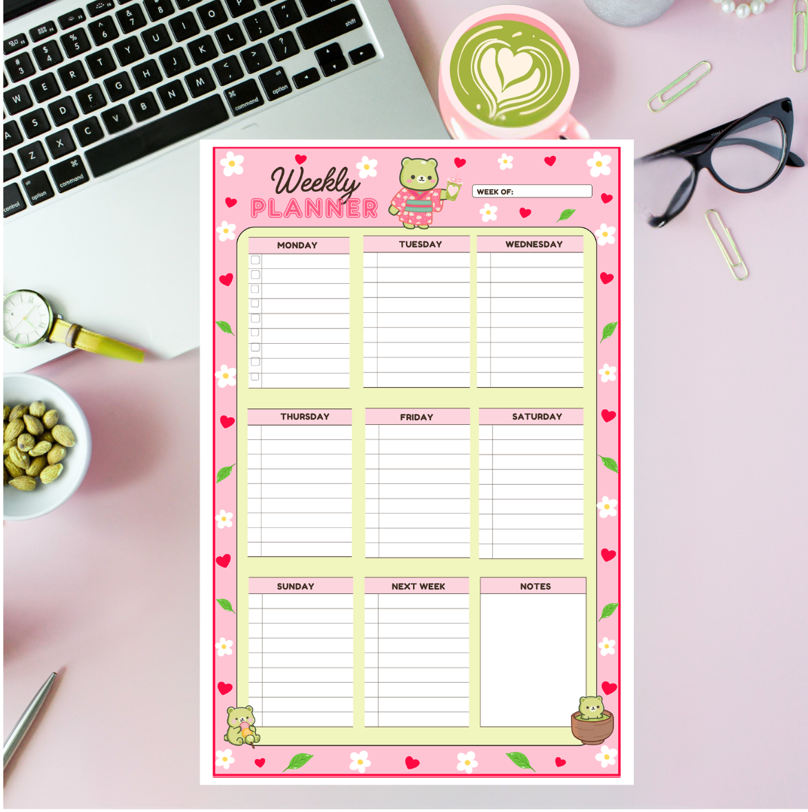 Pink Latte Matcha NOTEPAD / PLANNERS