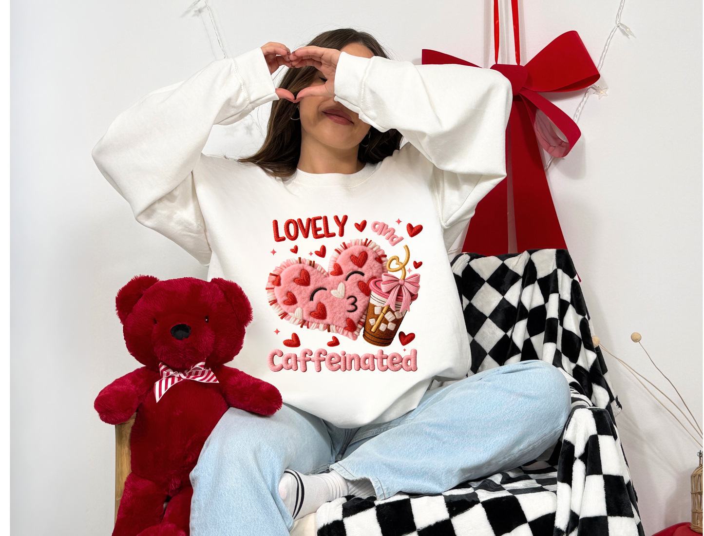 Faux Yarn Lovely & Caffeinated Valentine Sweatshirt