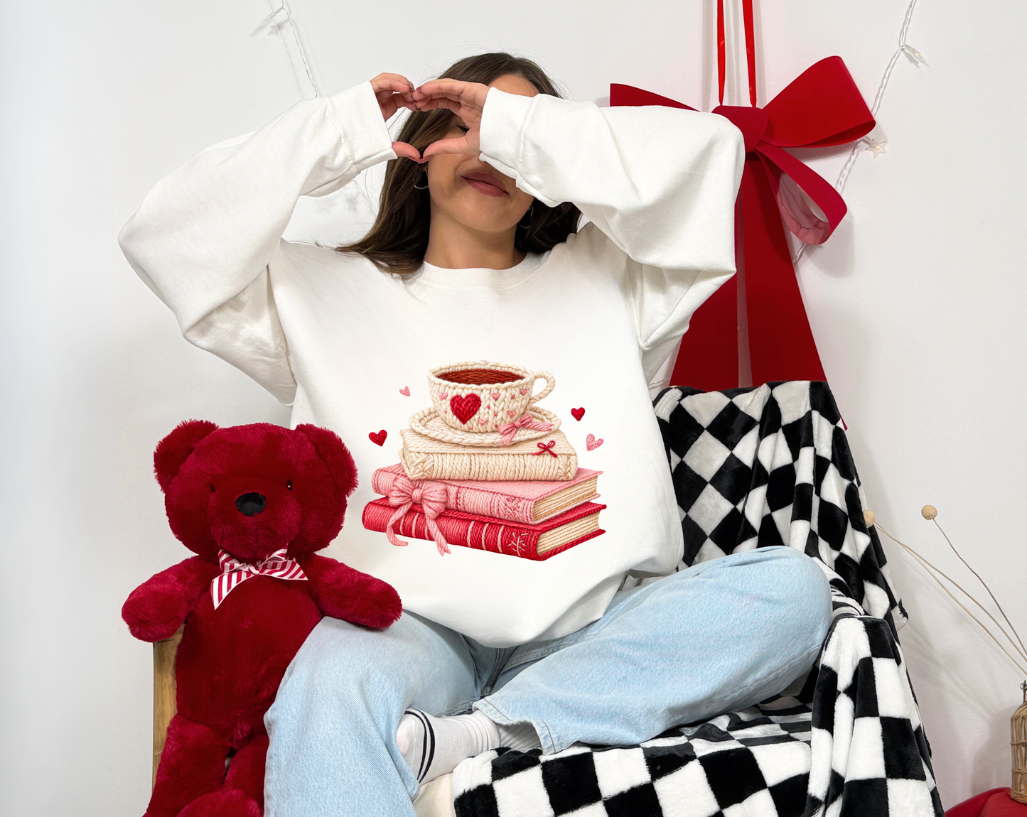 Faux Yarn Valentine Books and Coffee Sweatshirt