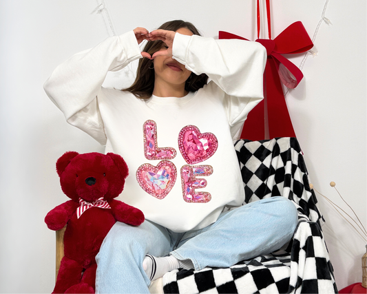 Faux Rhinestone Love Valentine Sweatshirt